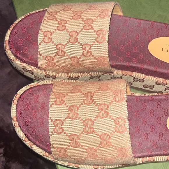 Gucci platform slide size 39 size 8 women’s use tan brown and burgundy - Picture 8 of 16